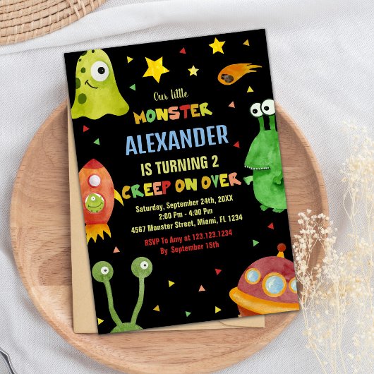 Monster Verjaardag Uitnodigingen Zwart