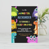 Monster Verjaardag Uitnodigingen Zwart (Staand voorkant)
