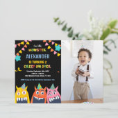 Monster Verjaardag Uitnodigingen Zwarte foto (Staand voorkant)