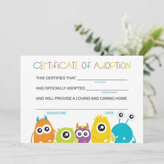 Monster Verjaardagsfeest Adopteer een Monster Adop Bedankkaart (Staand voorkant)