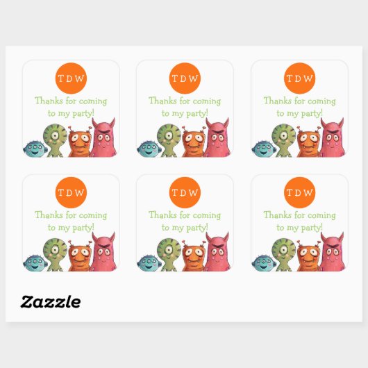 Monster Verjaardagsfeest Dank u Stickers (Vel)