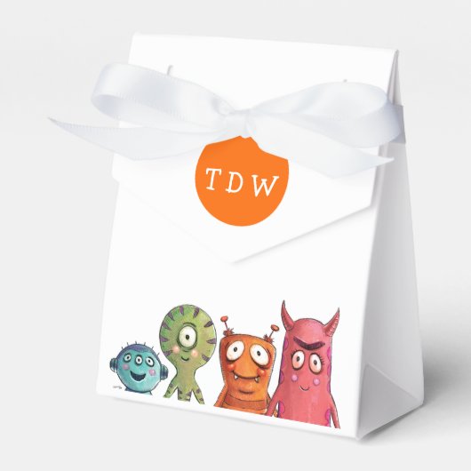 Monster Verjaardagsfeest Monogrammed Favor Boxes Bedankdoosjes (Voorkant Zijde)