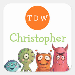 Monster Verjaardagsfeest Monogrammed Stickers