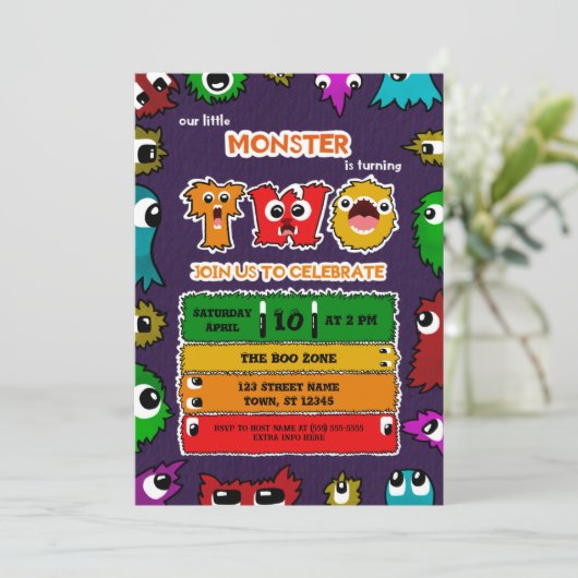 Monster verjaardagsfeest uitnodiging (Staand voorkant)