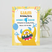 Monster verjaardagsfeest uitnodiging voor kinderen (Staand voorkant)