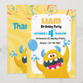 Monster verjaardagsfeest uitnodiging voor kinderen (Voorkant / Achterkant)