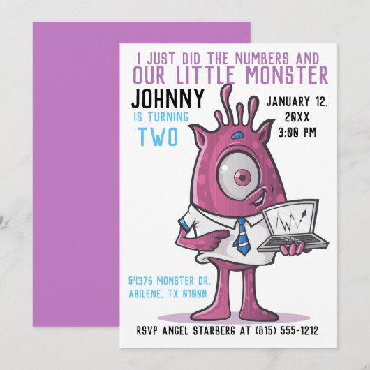 Monster verjaardagsfeest uitnodigingen monster ple (Voorkant / Achterkant)