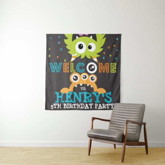 Monster verjaardagsfeestje gepersonaliseerde achte wandkleed (In situ)