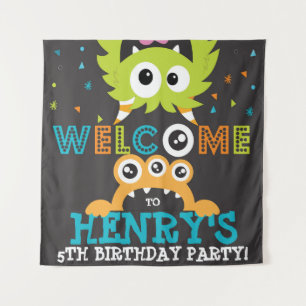 Monster verjaardagsfeestje gepersonaliseerde achte wandkleed