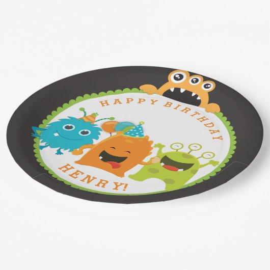 Monster Verjaardagsfeestje Papier Borden Papieren Bordje (Gekanteld)