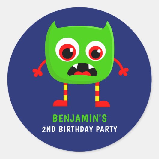 Monster Verjaardagsfeestje Ronde Sticker (Voorkant)