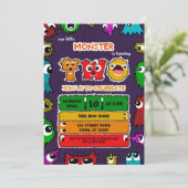 Monster verjaardagsfeestje uitnodiging (Staand voorkant)