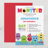 Monster verjaardagsfeestje uitnodiging (Voorkant / Achterkant)