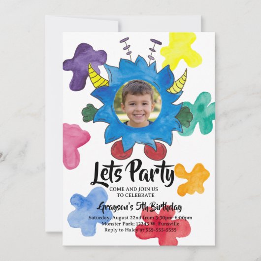 Monster Verjaardagsfeestje voor Kinderen Kaart (Voorkant)