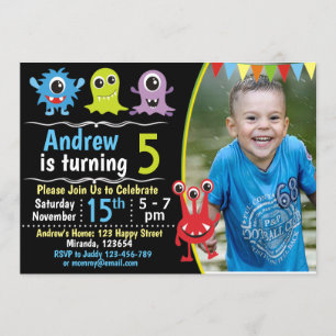 Monster verjaardagsuitnodiging, Cute moster-uitnod Kaart