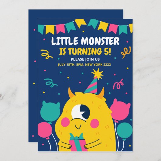 Monster verjaardagsuitnodiging, Halloween verjaard Kaart (Voorkant / Achterkant)