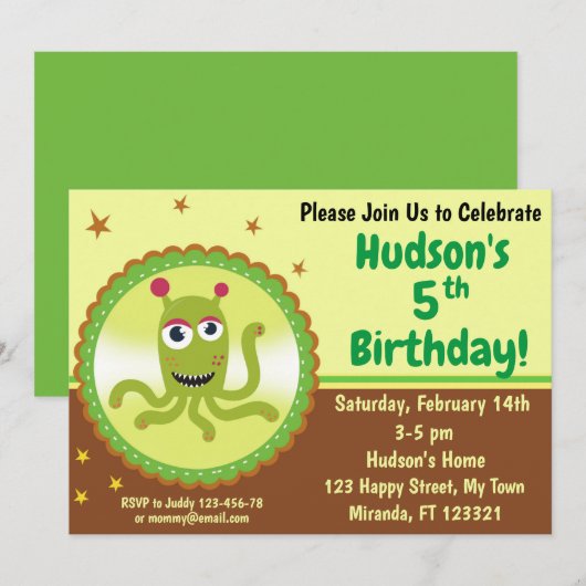 Monster-verjaardagsuitnodiging Kaart (Voorkant / Achterkant)