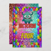 Monster verjaardagsuitnodiging voor kinderen kaart (Voorkant / Achterkant)