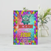 Monster verjaardagsuitnodiging voor kinderen kaart (Staand voorkant)