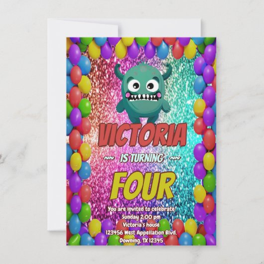 Monster verjaardagsuitnodiging voor kinderen kaart (Voorkant)