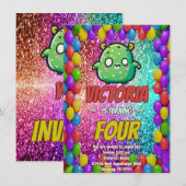 Monster verjaardagsuitnodiging voor kinderen kaart (Voorkant / Achterkant)