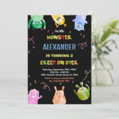 Monster Verjaardagsuitnodigingen Groen Sinaasappel Kaart (Staand voorkant)