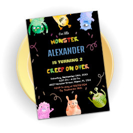 Monster Verjaardagsuitnodigingen Groen Sinaasappel Kaart