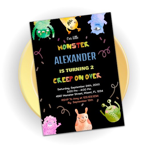 Monster Verjaardagsuitnodigingen Groen Sinaasappel Kaart