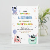 Monster Verjaardagsuitnodigingen Groene Sinaasappe Kaart (Staand voorkant)