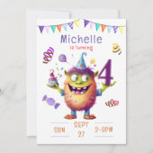Monster Vier Jaar Verjaardag Uitnodiging (Voorkant)