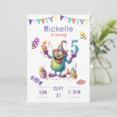 Monster Vijf Jaar Verjaardag Uitnodiging (Staand voorkant)