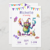 Monster Vijf Jaar Verjaardag Uitnodiging (Voorkant / Achterkant)