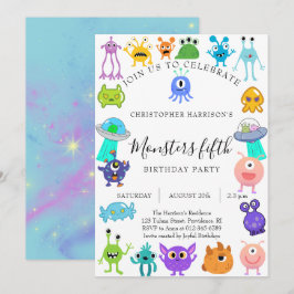 Monster vijfde verjaardagsfeestje kaart