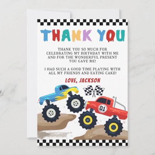 Monster Vrachtwagen Verjaardag Dank u kaart (Voorkant)