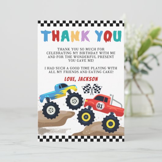 Monster Vrachtwagen Verjaardag Dank u kaart (Staand voorkant)