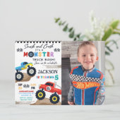 Monster Vrachtwagen Verjaardagsfeest Foto uitnodig Kaart (Staand voorkant)