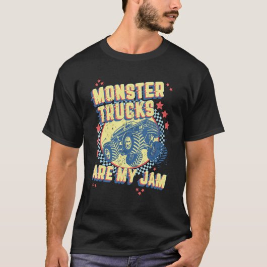 Monster vrachtwagens zijn mijn jam retro geruite v t-shirt (Voorkant)