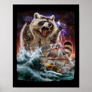 Monster wasbeer als Kraken een oorlogsschip bij Hi Poster
