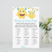 Monster Wat zit er in je baby shower met handtas (Staand voorkant)