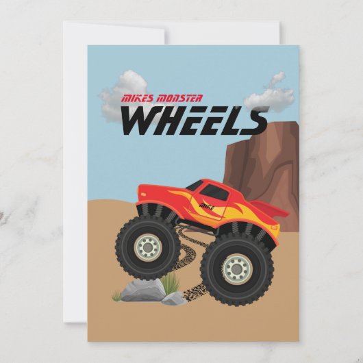 Monster wielen oranje, geel, rood, groen uitnodigi kaart (Voorkant)