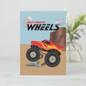 Monster wielen oranje, geel, rood, groen uitnodigi kaart (Staand voorkant)