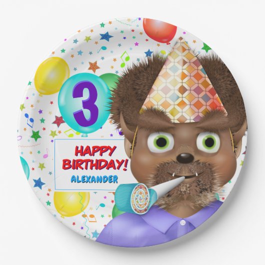Monster Wolf Boy Birthday Party Papieren Bordje (Voorkant)