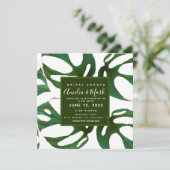 Monstera Adansonii Blad Bruidsuitnodiging Groen Kaart (Staand voorkant)