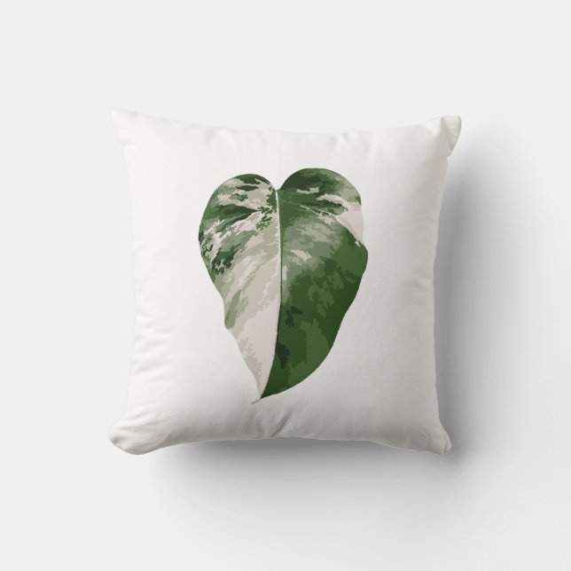 Monstera Albo Heart Pillow — Botanical Home Decor Kussen (Voorkant)