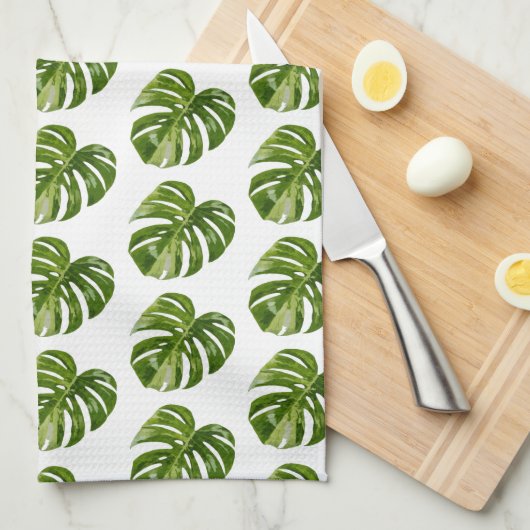 Monstera Albo Tropical Kitchen Decor Theedoek (Quarter Fold)
