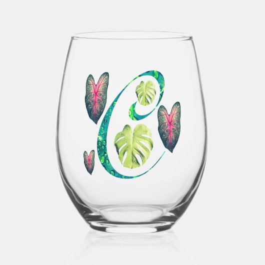 Monstera alfabet "C" Wijnglas Zonder Voet (Voorkant)