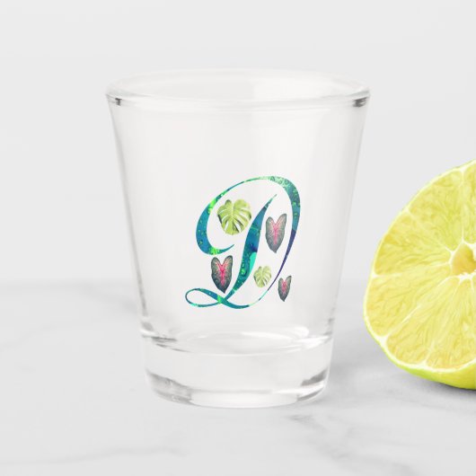 Monstera alfabet "D" Shot Glas (Voorkant)
