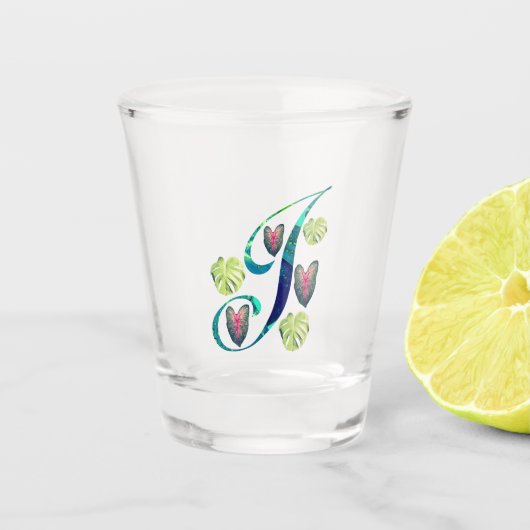 Monstera alfabet "J" Shot Glas (Voorkant)