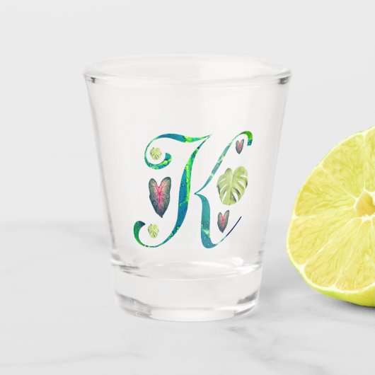 Monstera alfabet "K" Shot Glas (Voorkant)