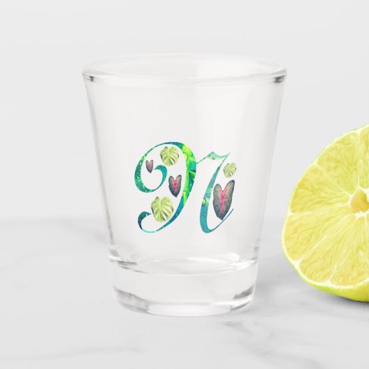 Monstera alfabet "N" Shot Glas (Voorkant)